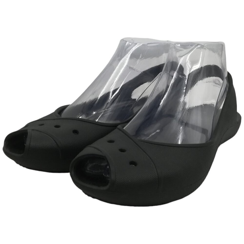 Crocs Malinidi Black Waterproof Peep Toe Slingback Shoes Size 6 Flat Comfort